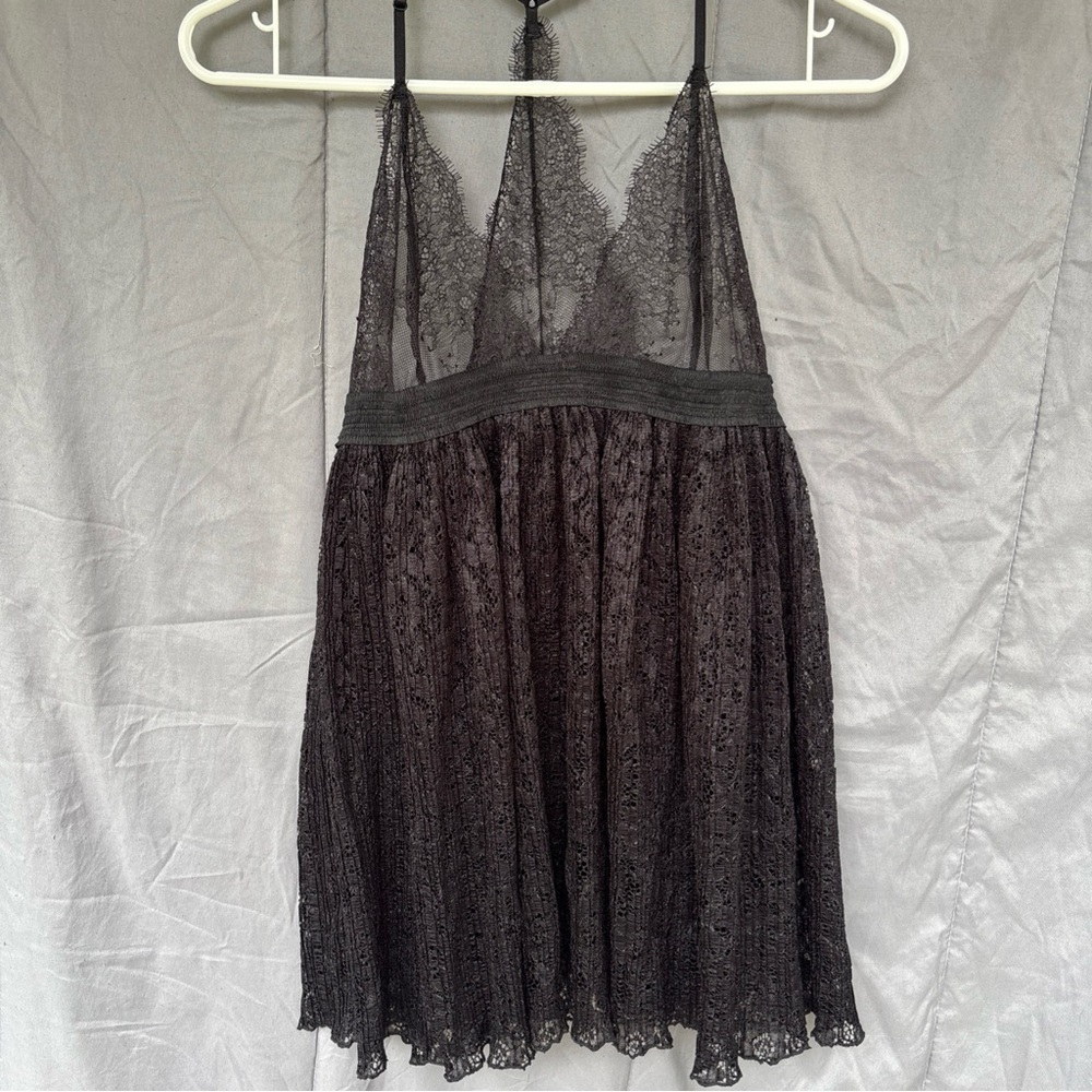 Victoria's Secret Black Lace Chemise with Floral Pattern